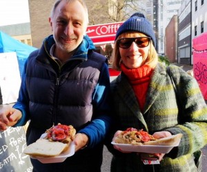 North East - happy customers enoying porchetta in ciabatta